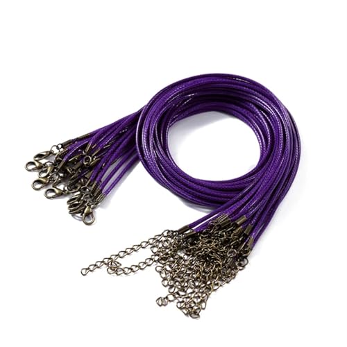 YTAFONPO Schwarzes Wachsseil 10 Stück 1,5/2 mm Lederband-Halskette mit Karabinerverschluss, Wachsseilkette for DIY-Halsketten, Anhänger, Wachsband, Schmuckzubehör(Dark Purple,1.5mm x 50cm) von YTAFONPO