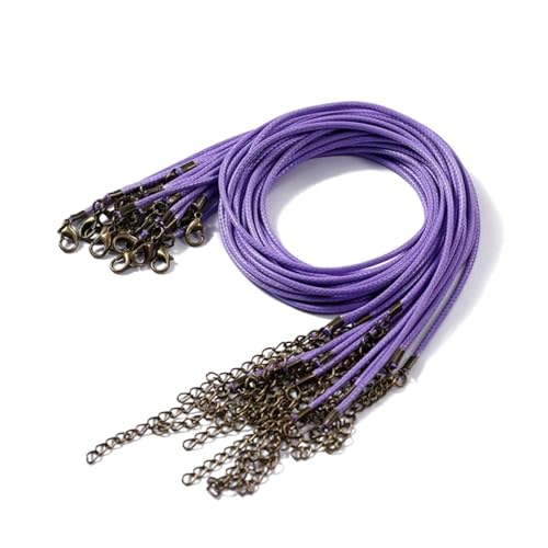 YTAFONPO Schwarzes Wachsseil 10 Stück 1,5/2 mm Lederband-Halskette mit Karabinerverschluss, Wachsseilkette for DIY-Halsketten, Anhänger, Wachsband, Schmuckzubehör(Light Purple,1.5mm x 50cm) von YTAFONPO