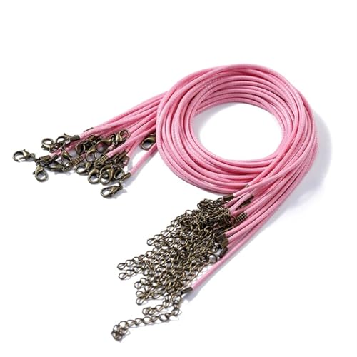 YTAFONPO Schwarzes Wachsseil 10 Stück 1,5/2 mm Lederband-Halskette mit Karabinerverschluss, Wachsseilkette for DIY-Halsketten, Anhänger, Wachsband, Schmuckzubehör(Pink,1.5mm x 50cm) von YTAFONPO