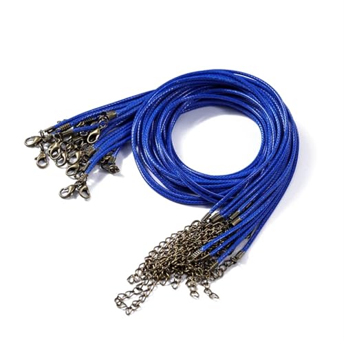 YTAFONPO Schwarzes Wachsseil 10 Stück 1,5/2 mm Lederband-Halskette mit Karabinerverschluss, Wachsseilkette for DIY-Halsketten, Anhänger, Wachsband, Schmuckzubehör(Royal Blue,1.5mm x 50cm) von YTAFONPO