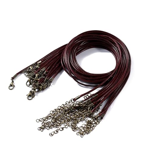 YTAFONPO Schwarzes Wachsseil 10 Stück 1,5/2 mm Lederband-Halskette mit Karabinerverschluss, Wachsseilkette for DIY-Halsketten, Anhänger, Wachsband, Schmuckzubehör(Wine red,2.0mm x 50cm) von YTAFONPO