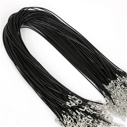 YTAFONPO Schwarzes Wachsseil 10 Stück 1,5 mm DIY Kunstlederband verstellbare Ketten Anhänger Halskette Seil Charms Erkenntnisse Karabinerverschluss String 17 Farben(Black) von YTAFONPO