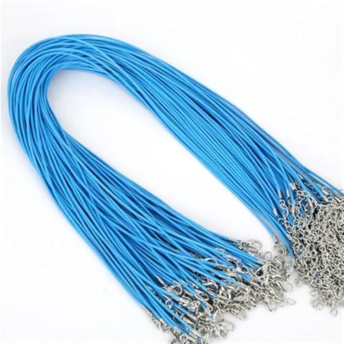 YTAFONPO Schwarzes Wachsseil 10 Stück 1,5 mm DIY Kunstlederband verstellbare Ketten Anhänger Halskette Seil Charms Erkenntnisse Karabinerverschluss String 17 Farben(Light Blue) von YTAFONPO