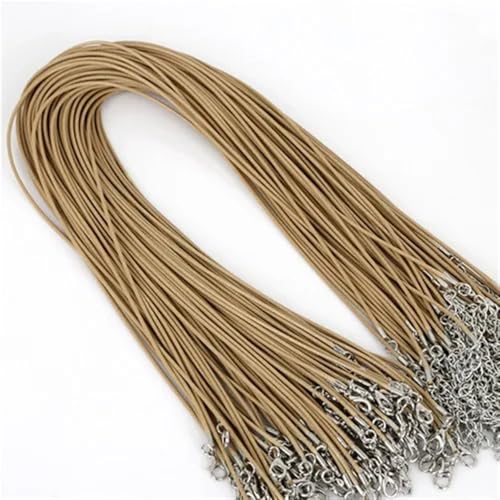 YTAFONPO Schwarzes Wachsseil 10 Stück 1,5 mm DIY Kunstlederband verstellbare Ketten Anhänger Halskette Seil Charms Erkenntnisse Karabinerverschluss String 17 Farben(Light Brown) von YTAFONPO