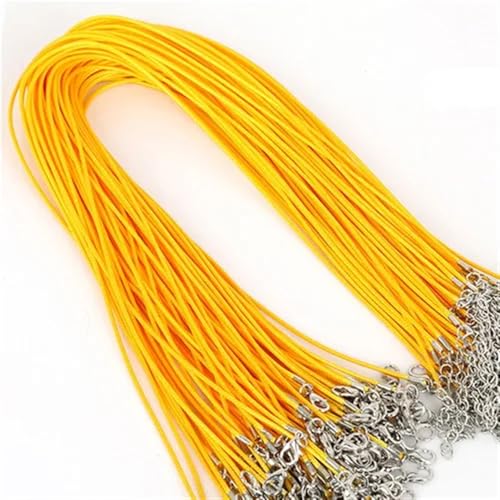 YTAFONPO Schwarzes Wachsseil 10 Stück 1,5 mm DIY Kunstlederband verstellbare Ketten Anhänger Halskette Seil Charms Erkenntnisse Karabinerverschluss String 17 Farben(Yellow) von YTAFONPO