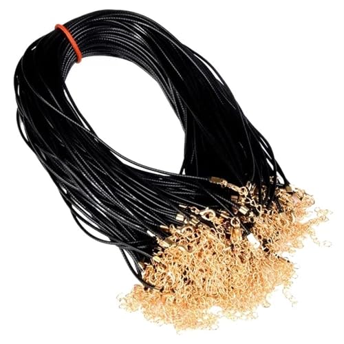 YTAFONPO Schwarzes Wachsseil 20 Stück 45 + 5 cm Lederschnur Wachs geflochten 1,5/2 mm Seil verstellbare Kette Verschluss Halsketten Anhänger Schmuckzubehör(Black Gold Color,2mm) von YTAFONPO