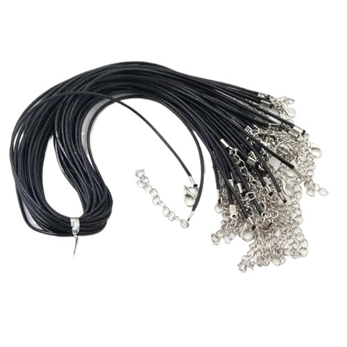 YTAFONPO Schwarzes Wachsseil 20 stücke Handgemachte Leder Kette Halskette Einstellbar Geflochtene Seil Halsketten Anhänger Charms Erkenntnisse Karabinerverschluss String Schnur(Black) von YTAFONPO