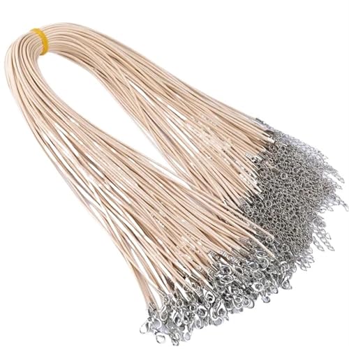 YTAFONPO Schwarzes Wachsseil 50 Pcs Bunte Lederband Wachs Seil Kette Wachs Schnur Halskette Anhänger for DIY Handgemachte Karabinerverschluss String Schnur Schmuck Ketten(Beige) von YTAFONPO