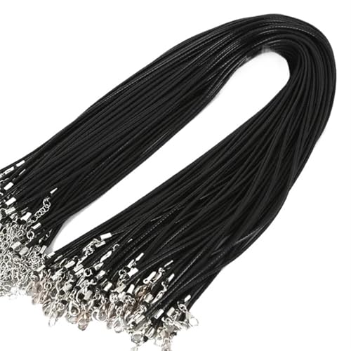 YTAFONPO Schwarzes Wachsseil 50 Pcs Bunte Lederband Wachs Seil Kette Wachs Schnur Halskette Anhänger for DIY Handgemachte Karabinerverschluss String Schnur Schmuck Ketten(Black) von YTAFONPO