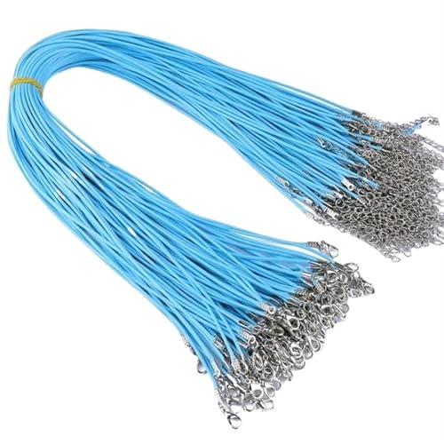 YTAFONPO Schwarzes Wachsseil 50 Pcs Bunte Lederband Wachs Seil Kette Wachs Schnur Halskette Anhänger for DIY Handgemachte Karabinerverschluss String Schnur Schmuck Ketten(Blue) von YTAFONPO