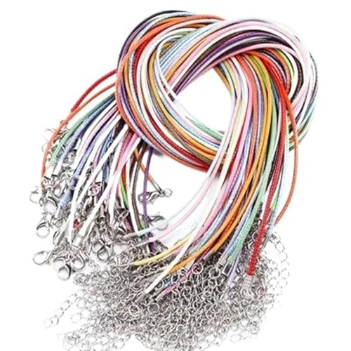 YTAFONPO Schwarzes Wachsseil 50 Pcs Bunte Lederband Wachs Seil Kette Wachs Schnur Halskette Anhänger for DIY Handgemachte Karabinerverschluss String Schnur Schmuck Ketten(Colorful) von YTAFONPO