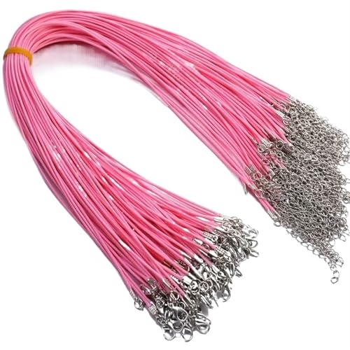 YTAFONPO Schwarzes Wachsseil 50 Pcs Bunte Lederband Wachs Seil Kette Wachs Schnur Halskette Anhänger for DIY Handgemachte Karabinerverschluss String Schnur Schmuck Ketten(Pink) von YTAFONPO