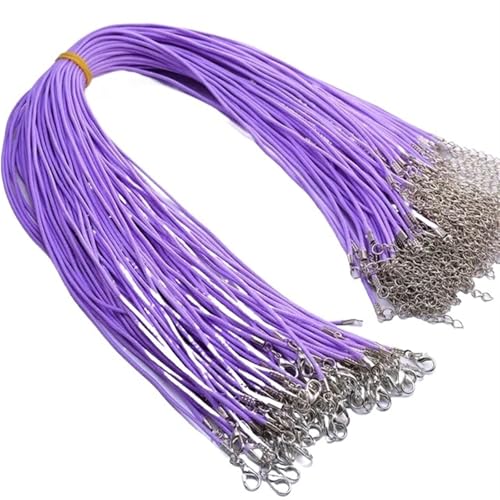 YTAFONPO Schwarzes Wachsseil 50 Pcs Bunte Lederband Wachs Seil Kette Wachs Schnur Halskette Anhänger for DIY Handgemachte Karabinerverschluss String Schnur Schmuck Ketten(Purple) von YTAFONPO