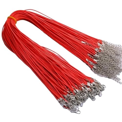 YTAFONPO Schwarzes Wachsseil 50 Pcs Bunte Lederband Wachs Seil Kette Wachs Schnur Halskette Anhänger for DIY Handgemachte Karabinerverschluss String Schnur Schmuck Ketten(Red) von YTAFONPO