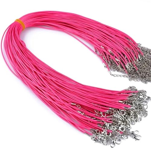 YTAFONPO Schwarzes Wachsseil 50 Pcs Bunte Lederband Wachs Seil Kette Wachs Schnur Halskette Anhänger for DIY Handgemachte Karabinerverschluss String Schnur Schmuck Ketten(Rose Red) von YTAFONPO