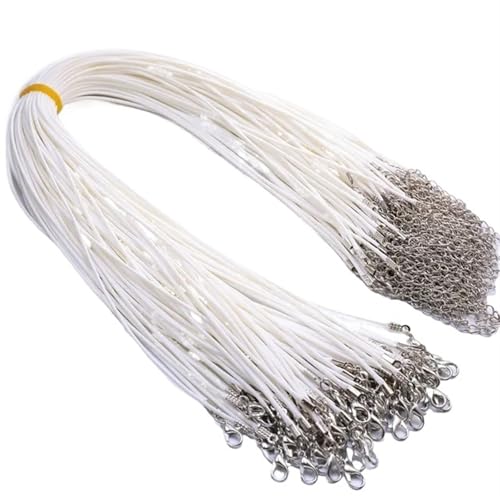 YTAFONPO Schwarzes Wachsseil 50 Pcs Bunte Lederband Wachs Seil Kette Wachs Schnur Halskette Anhänger for DIY Handgemachte Karabinerverschluss String Schnur Schmuck Ketten(White) von YTAFONPO