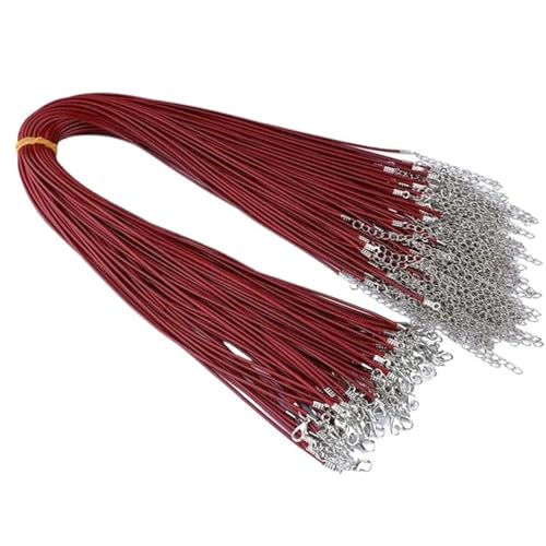 YTAFONPO Schwarzes Wachsseil 50 Pcs Bunte Lederband Wachs Seil Kette Wachs Schnur Halskette Anhänger for DIY Handgemachte Karabinerverschluss String Schnur Schmuck Ketten(Wine) von YTAFONPO