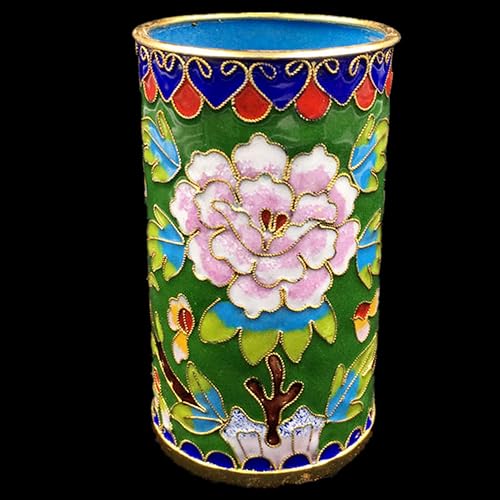 YTDJJWLS 12,7 cm chinesische alte handgefertigte Kupfer-Cloisonne-Emaille-Blumenmuster-Pinseltöpfe von YTDJJWLS