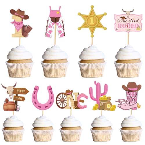 My First Rodeo Dekorationen Mädchen – 36 Stück, rosa Cowgirl-Party-Dekoration, einschließlich Cupcake-Topper zum 1. Geburtstag, Cowgirl-Hut, Stiefel für Wild-Westen, Babyparty, Land- und My First Rodeo Dekorationen Mädchen – 36 Stück, rosa Cowgirl-Party-Dekoration, einschließlich Cupcake-Topper zum 1. Geburtstag, Cowgirl-Hut, Stiefel für Wild-Westen, Babyparty, Land- und von YTEWFGL