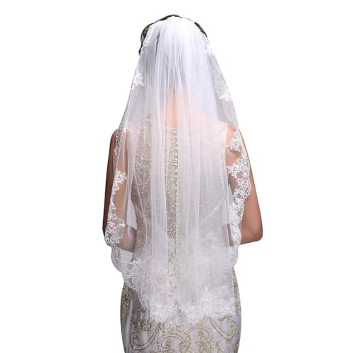 YTGHBIML Hochzeitsschleier Braut-Tüll-Polyester-Schleier, kurzer Brautschleier, 75 cm Schulterschleier für Damen, einfacher Hochzeitsschleier, eleganter Braut-Tüllschleier wiederverwendbar von YTGHBIML