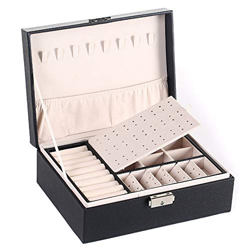 Schmuck Organizer Schmuckschatulle Doppelschicht Schmuck Organizer Box Frauen Pu-Leder Display Aufbewahrungskoffer Großer Schmuckhalter Mit Schloss Für Ohrring Ring Halskette Armband Große S von YTGLQAZ