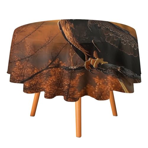 YTLKGFP Runde Tischdecke, Polyester, 177,8 cm, goldener Sonnenuntergang, Weißkopfseeadler, bedruckt, dekorative Tischdecke für Esstisch, Buffet, Partys und Camping von YTLKGFP