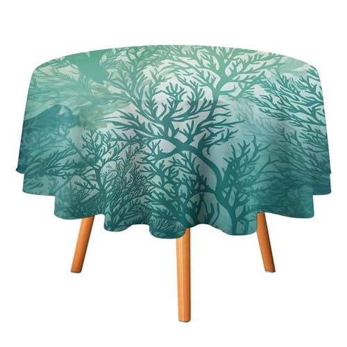 YTLKGFP Runde Tischdecke, Polyester, 178 cm, Grün mit Meeresalgen, bedruckt, dekorative Tischdecke für Esstisch, Buffet, Partys und Camping von YTLKGFP