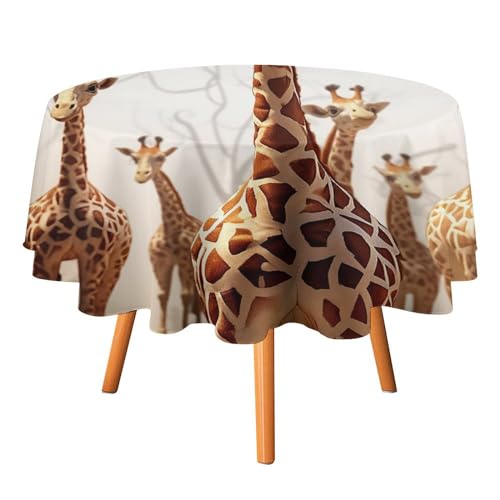 YTLKGFP Runde Tischdecke, Polyester, 178 cm, niedlich, Cartoon-Giraffen, bedruckt, dekorative Tischdecke für Esstisch, Buffet, Partys und Camping von YTLKGFP