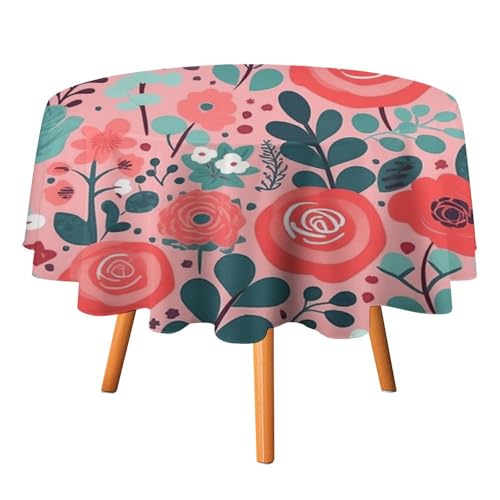 YTLKGFP Runde Tischdecke, Polyester, 178 cm, rote Rose, bedruckt, dekorative Tischdecke für Esstisch, Buffet, Partys und Camping von YTLKGFP