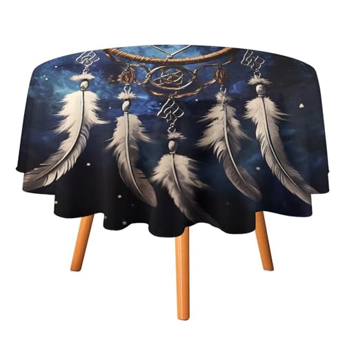 YTLKGFP Runde Tischdecke, Polyester, 178 cm, weiß, Fantasie-Traumfänger, bedruckt, dekorative Tischdecke für Esstisch, Buffet-Partys und Camping von YTLKGFP