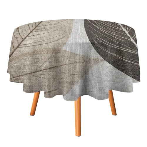 YTLKGFP Runde Tischdecke, Polyester, 178 cm, weißes Blattmuster, bedruckt, dekorative Tischdecke für Esstisch, Buffet, Partys und Camping von YTLKGFP