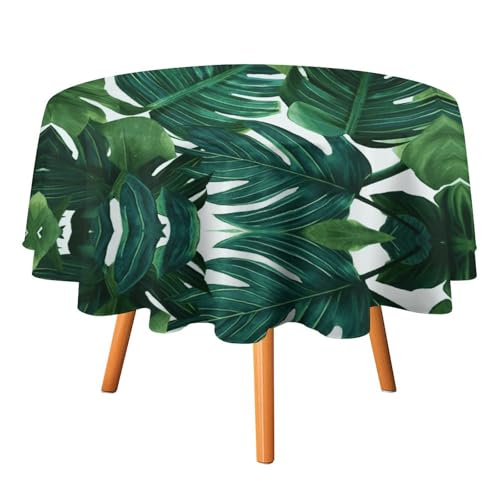 YTLKGFP Runde Tischdecke, Polyester, Bananenblätter, bedruckt, dekorative Tischdecke für Esstisch, Buffet, Partys und Camping, 178 cm von YTLKGFP