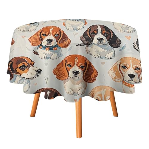 YTLKGFP Runde Tischdecke, Polyester, Beagle-Muster, bedruckt, dekorative Tischdecke für Esstisch, Buffet, Partys und Camping, 178 cm von YTLKGFP