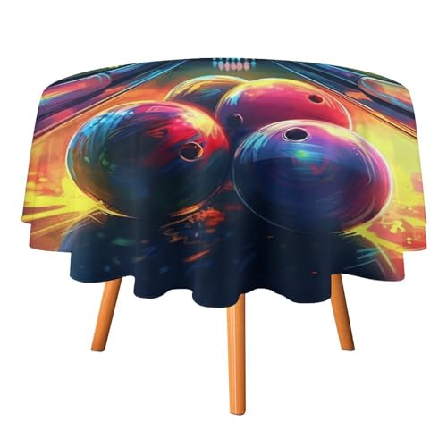 YTLKGFP Runde Tischdecke, Polyester, Bowlingkugeln, bedruckt, dekorative Tischdecke für Esstisch, Buffet, Partys und Camping, 178 cm von YTLKGFP