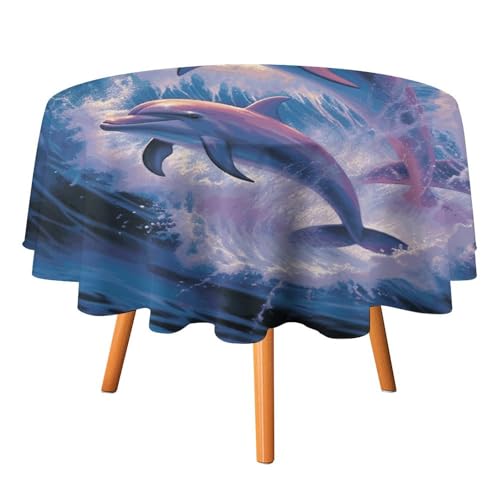 YTLKGFP Runde Tischdecke, Polyester, Delfine, Kunstdruck, dekorative Tischdecke für Esstisch, Buffet, Partys und Camping, 178 cm von YTLKGFP