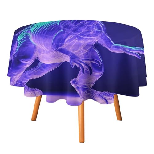 YTLKGFP Runde Tischdecke, Polyester, Dinosaurier-Stil, bedruckt, dekorative Tischdecke für Esstisch, Buffet, Partys und Camping, 178 cm, Grün von YTLKGFP