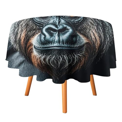 YTLKGFP Runde Tischdecke, Polyester, Gorilla-Druck, dekorative Tischdecke für Esstisch, Buffet, Partys und Camping, 178 cm von YTLKGFP