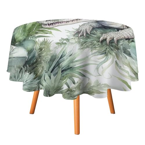 YTLKGFP Runde Tischdecke, Polyester, Krokodil-Grün, bedruckt, dekorative Tischdecke für Esstisch, Buffet, Partys und Camping, 178 cm von YTLKGFP