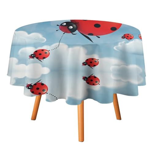 YTLKGFP Runde Tischdecke, Polyester, Marienkäfer und Wolke, bedruckt, dekorative Tischdecke für Esstisch, Buffet, Partys und Camping, 178 cm von YTLKGFP