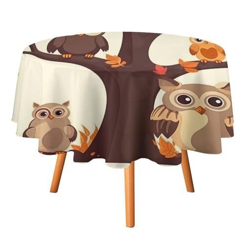 YTLKGFP Runde Tischdecke, Polyester, Motiv: Cartoon-Eule auf Baum, bedruckt, dekorative Tischdecke für Esstisch, Buffet, Partys und Camping, 178 cm von YTLKGFP