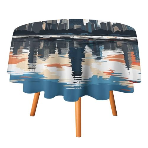 YTLKGFP Runde Tischdecke, Polyester, Motiv: Chicago Skyline, bedruckt, dekorative Tischdecke für Esstisch, Buffet, Partys und Camping, 178 cm von YTLKGFP