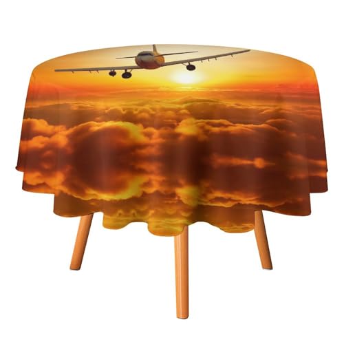 YTLKGFP Runde Tischdecke, Polyester, Motiv: Flugzeug bei Sonnenuntergang, bedruckt, dekorative Tischdecke für Esstisch, Buffet, Partys und Camping, 178 cm von YTLKGFP