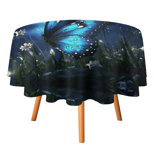 YTLKGFP Runde Tischdecke, Polyester, Motiv: Schmetterling, Nacht, bedruckt, dekorative Tischdecke für Esstisch, Buffet, Partys und Camping, 178 cm von YTLKGFP