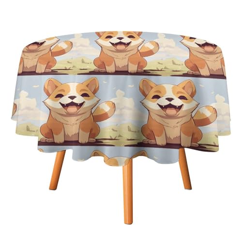 YTLKGFP Runde Tischdecke, Polyester, Motiv: Shiba Inu Hund, bedruckt, dekorative Tischdecke für Esstisch, Buffet, Partys und Camping, 178 cm von YTLKGFP