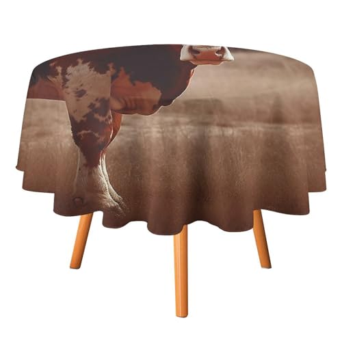 YTLKGFP Runde Tischdecke, Polyester, Motiv: Texas-Kuh-Druck, dekorative Tischdecke für Esstisch, Buffet, Partys und Camping, 178 cm von YTLKGFP