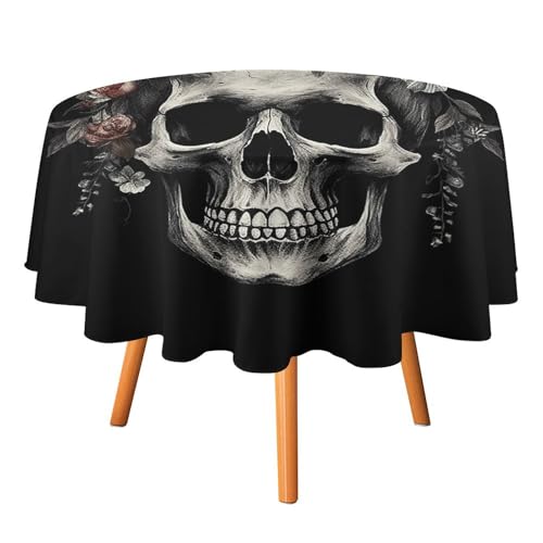 YTLKGFP Runde Tischdecke, Polyester, Motiv: Totenkopf in der Dunkelheit, bedruckt, dekorative Tischdecke für Esstisch, Buffet, Partys und Camping, 178 cm von YTLKGFP