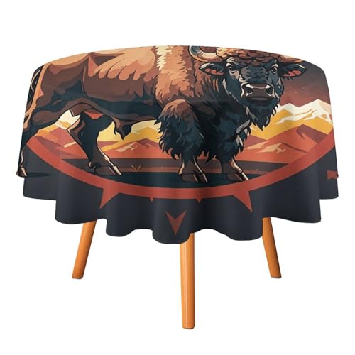 YTLKGFP Runde Tischdecke, Polyester, Motiv: Wilde amerikanische Bison-Berge, bedruckt, dekorative Tischdecke für Esstisch, Buffet, Partys und Camping, 178 cm von YTLKGFP