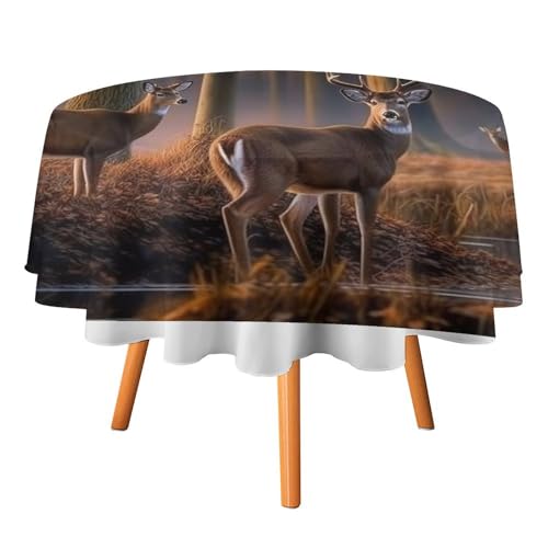 YTLKGFP Runde Tischdecke, Polyester, Motiv: Wildtiere, Hirsche, bedruckt, dekorative Tischdecke für Esstisch, Buffet, Partys und Camping, 178 cm von YTLKGFP