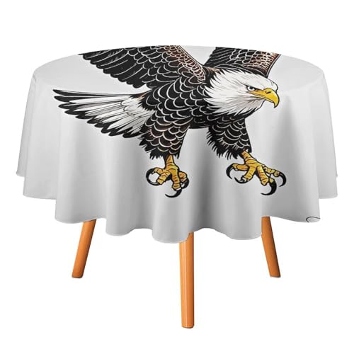 YTLKGFP Runde Tischdecke, Polyester, Skizze des Weißkopfseeadlers, bedruckt, dekorative Tischdecke für Esstisch, Buffet, Partys und Camping, 177,8 cm von YTLKGFP