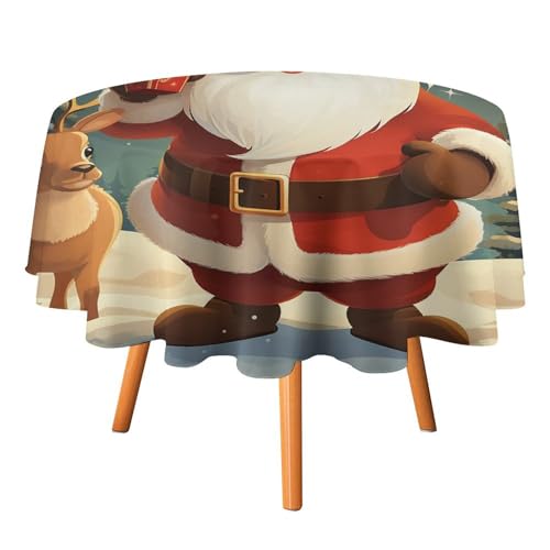 YTLKGFP Runde Tischdecke, Polyester, Weihnachtsmann, bedruckt, dekorative Tischdecke für Esstisch, Buffet, Partys und Camping, 178 cm von YTLKGFP